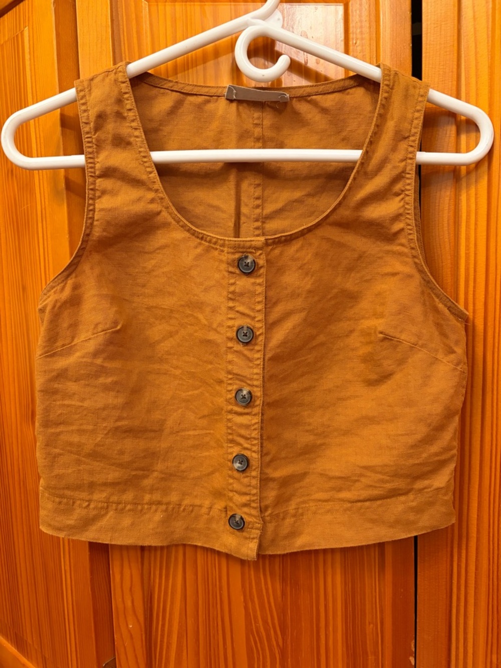Everlane Sleeveless Button-Front Crop Top - Rust